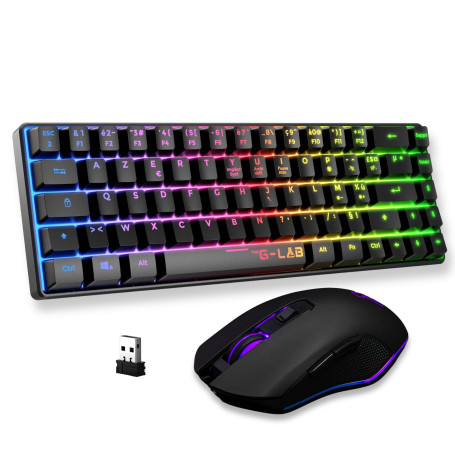 The G-Lab Combo Hydrogen WL – Pack Clavier Souris Gamer sans Fil – Clavier Gamer sans Fil 60% AZERTY FR RGB – Souris Gaming 7200