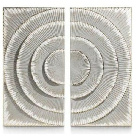 Décoration Murale Moderne en Bois MDF - 2 Cercles Argentés et Gris