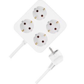 Multiprise Carrée REV à 4 Prises - Câble 1,4 m Blanc