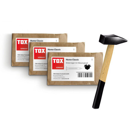 Set de Clous à Tableaux TOX avec Marteau de Serrurier 300g - 20 pcs