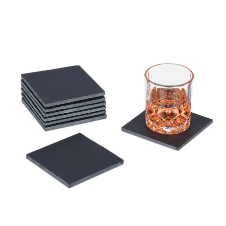 Dessous de Verre en Ardoise Relaxdays - Lot de 8 Supports Carrés Anthracite
