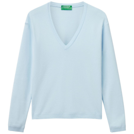 Pull en Coton Bleu à Col V pour Femme - United Colors of Benetton