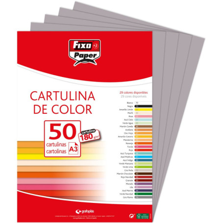 Lot de 50 Feuilles de Papier Cartonné A3 Gris Foncé 180g - FIXO