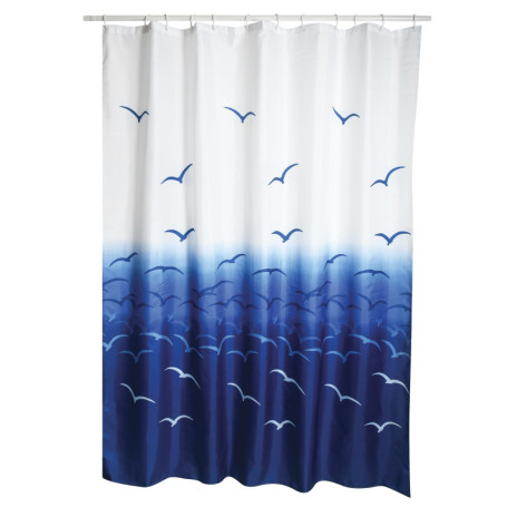 Rideau de Douche Antimoisissures MSV - Design Mouettes 180x200cm avec 12 Anneaux Inclus