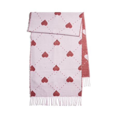 Écharpe Longue Lavande Rose à Motif Cœurs Rouges - PIECES