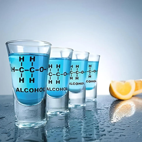 Set de 4 verres à shot amusants avec formule chimique de l'alcool