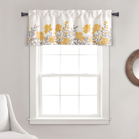 Cantonnière Florale Lush Decor Jaune et Gris 45,7 x 132,1 cm
