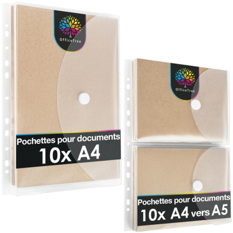OfficeTree Lot de 20 Pochettes Plastiques A4 et A5 avec Fermeture Scratch