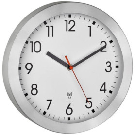 Horloge Murale Radio-pilotée TFA Dostmann en Métal - 25 cm, Design Blanc pour Bureau et Cuisine