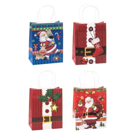 Sac cadeau en papier kraft TSI pour Noël - Lot de 12, taille moyenne