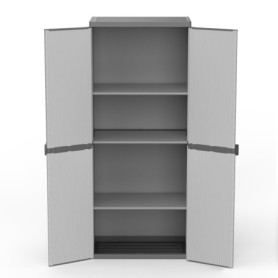 Armoire de Rangement en Résine Adventa avec 2 Portes et 3 Étagères - Gris