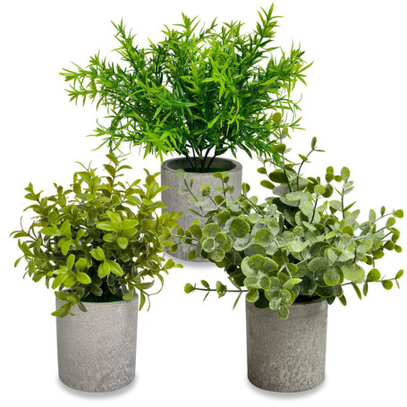 Lot de 3 Plantes Artificielles en Pot - Eucalyptus et Romarin - Décoration Intérieure et Extérieure