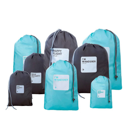 Set de 8 Sacs à Cordon Imperméables en Nylon pour Voyage et Rangement