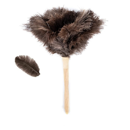 Plumeau en Plumes d'Autruche Naturelles avec Poignée en Bois - 40 cm