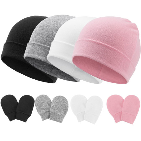 DRESHOW Ensemble Bonnet et Moufles Doux pour Bébé 0-6 Mois