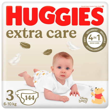 Couches Huggies Extra Care Taille 3 - Protection Douce et Absorbante pour Bébé - 144 Pcs