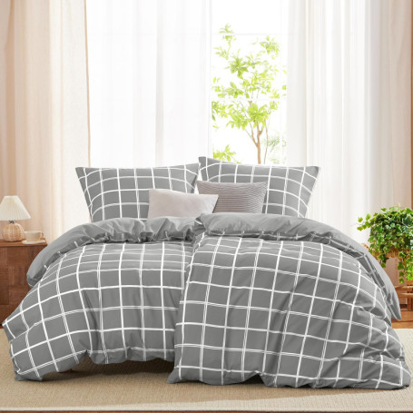 Parure de lit 4 pièces WAVVE en microfibre - Housse de couette 135x200 cm et 2 taies d'oreiller 80x80 cm - Gris