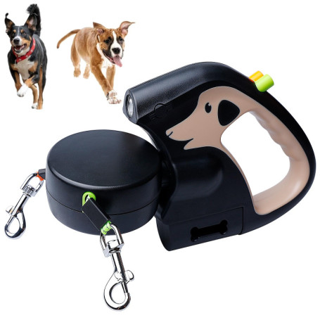 Laisse Rétractable pour Chien avec Lumière - Double Laisse 3m pour 2 Chiens