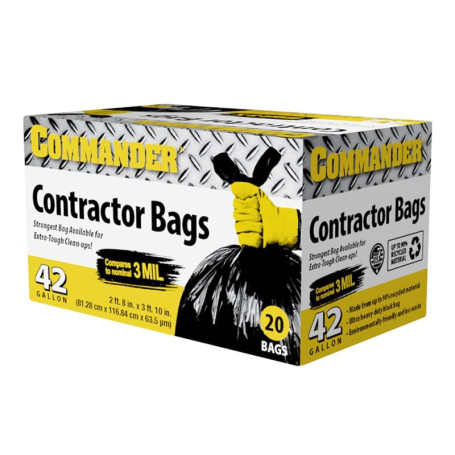 Lot de 20 Sacs Poubelle Robustes Noirs 42 Gallons - Commander