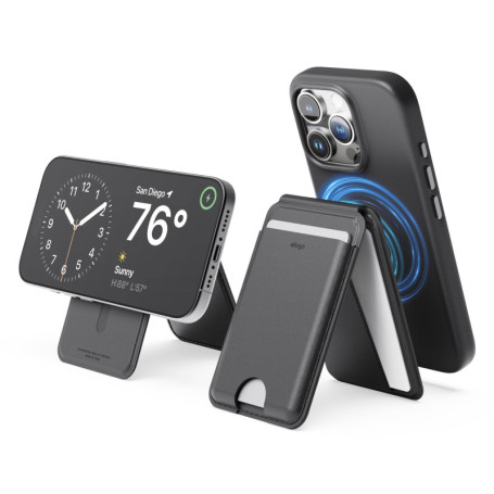 Portefeuille Magnétique en Cuir Vegan pour iPhone avec Support Réglable - Noir