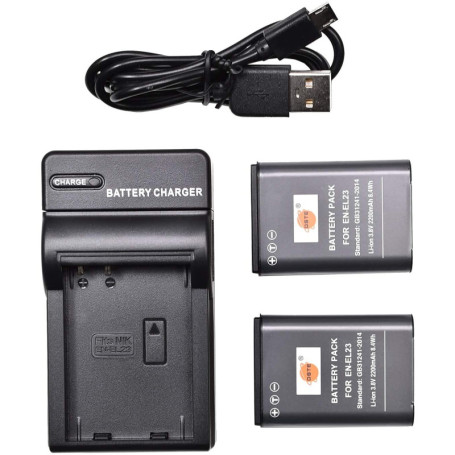 Pack de 2 Batteries Li-Ion DSTE EN-EL23 avec Chargeur USB pour Nikon Coolpix