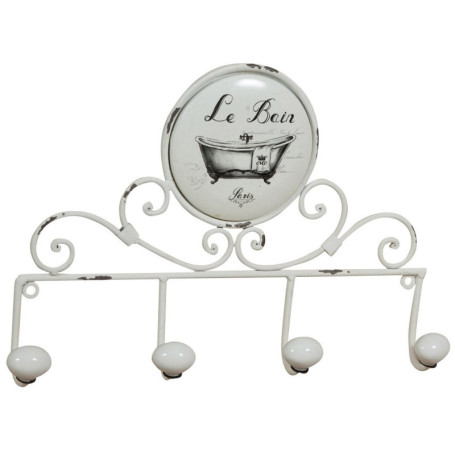 Porte-serviettes mural en fer forgé blanc avec bouton en porcelaine - Biscottini