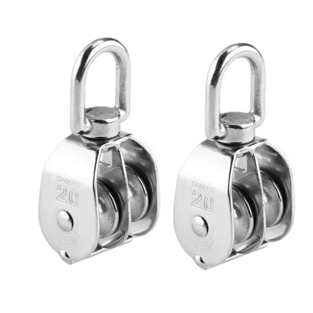 Lot de 2 poulies doubles M20 en acier inoxydable pour levage et bricolage