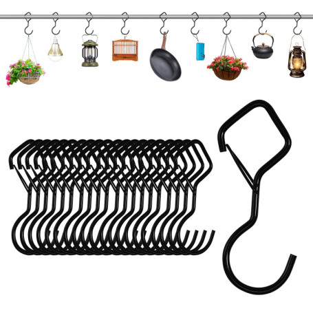 Crochet en S Noir DUTIFUL avec Sécurité en Acier Inoxydable