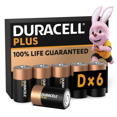 Duracell Plus Piles D Alcalines - Lot de 6, 1,5V, Longue Durée de Vie