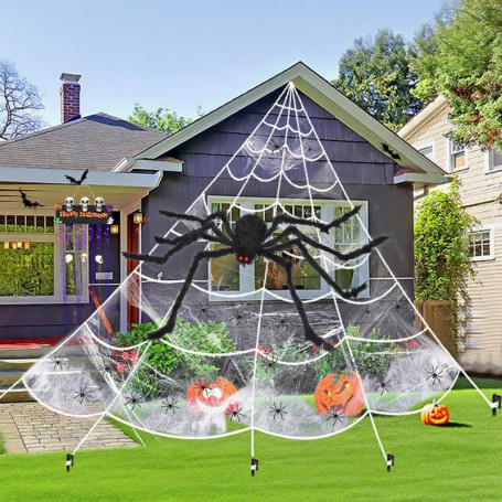 Décoration Halloween : Toile d'Araignée Géante 700cm avec Araignée et Mini Araignées