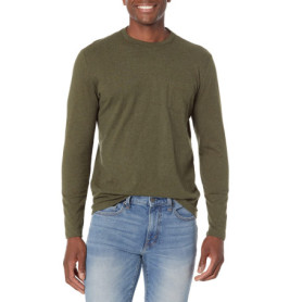 T-Shirt à Manches Longues Ajusté pour Homme - Vert Olive Chiné