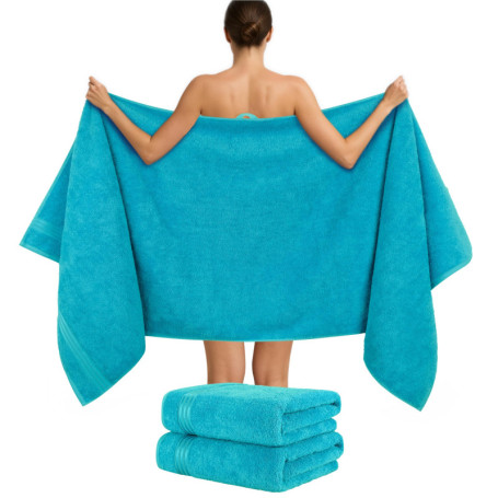 Hammetex Ensemble de 2 Serviettes de Bain Extra Grandes 80x200 cm en Coton Turquoise