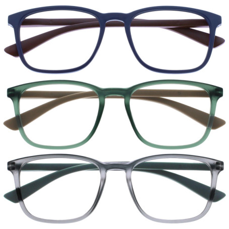 OPULIZE Max - Lunettes de Lecture Classiques - 3 Paires en Bleu, Vert et Gris