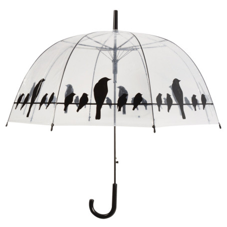 Parapluie Cloche Transparent avec Imprimé Oiseaux - Ouverture Automatique