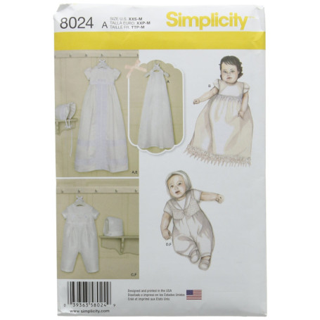 Patron de Couture Simplicity 8024 pour Baptême Bébé avec Bonnets