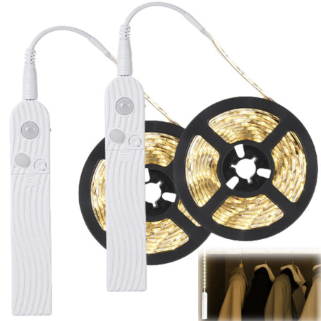 Lot de 2 Bandes LED avec Détecteur de Mouvement - 2 m - Blanc Chaud