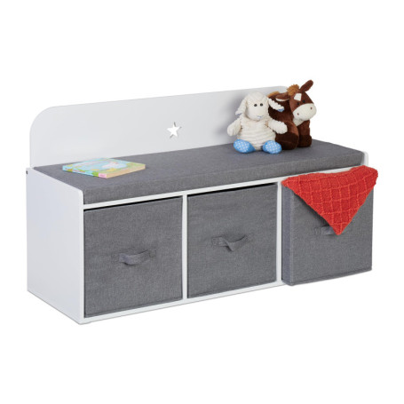 Banc de Rangement Confortable pour Enfants - Blanc et Gris