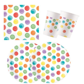 Set de vaisselle jetable multicolore - 52 pièces avec assiettes, gobelets et serviettes