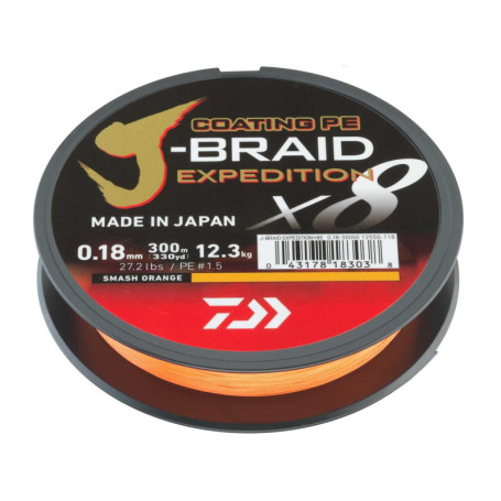 Ligne de Pêche Tressée Daiwa J-Braid Expedition 300m - Smash Orange