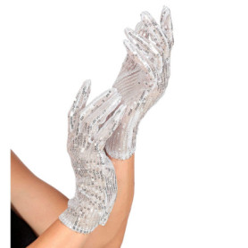 Gants à Paillettes Argentées pour Fêtes et Carnaval
