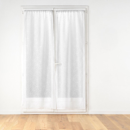 Paire de Rideaux Olympia Blanc en Voile Sablé Brodé - Douceur d'Intérieur