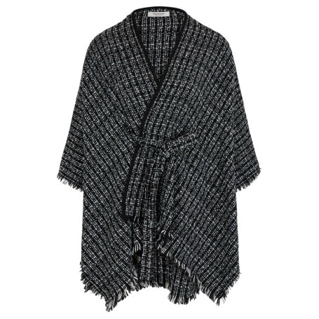 Poncho Ceinturé en Tweed Morgan avec Franges