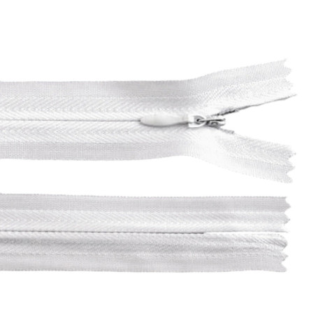 Fermeture Éclair Invisible 40 cm en Polyester - Blanc