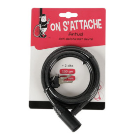 Cadenas Antivol Spirale pour Vélo - 150 cm avec Verrouillage à Clés