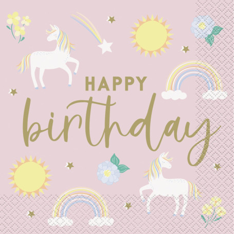 Lot de 16 serviettes en papier Licorne pour anniversaire - Multicolore
