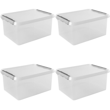 Boîte de Rangement Empilable 15L - Lot de 4 avec Couvercle Transparent
