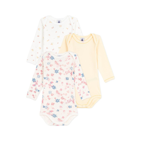 Lot de 3 bodies fleuris en coton pour bébé - Petit Bateau