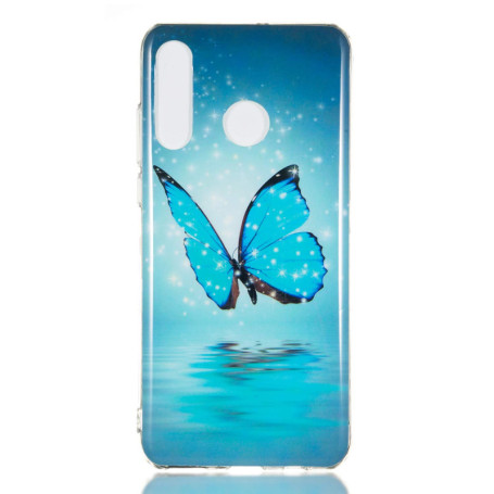Coque Lumineuse en Silicone pour Huawei P30 Lite - Motif Papillon Bleu