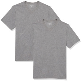 Lot de 2 T-Shirts Col V pour Homme - Gris Chiné - Amazon Essentials