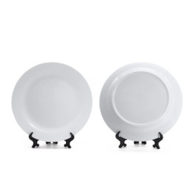 Lot de 2 assiettes plates en céramique blanche MR.R avec support